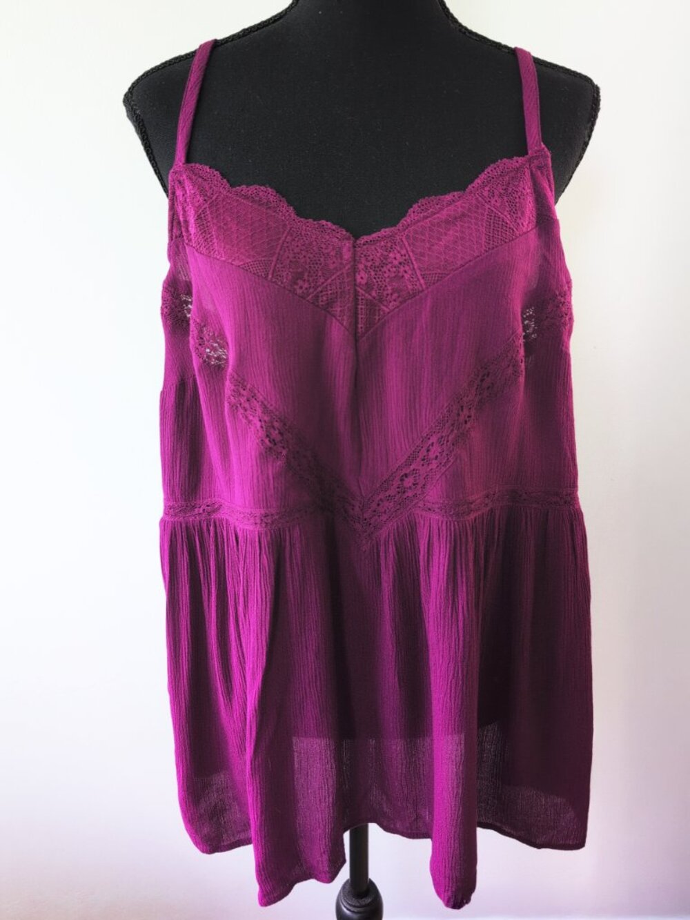 Torrid Bright Magenta Lace Cami Peplum Chemise Tank Top Plus Size Adjustable